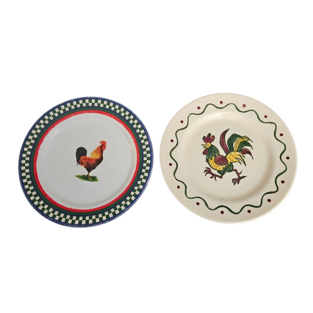 Bob Timberlake Ella's Rooster & Metlox Poppytrail Rooster Salad Plates Lot of 2